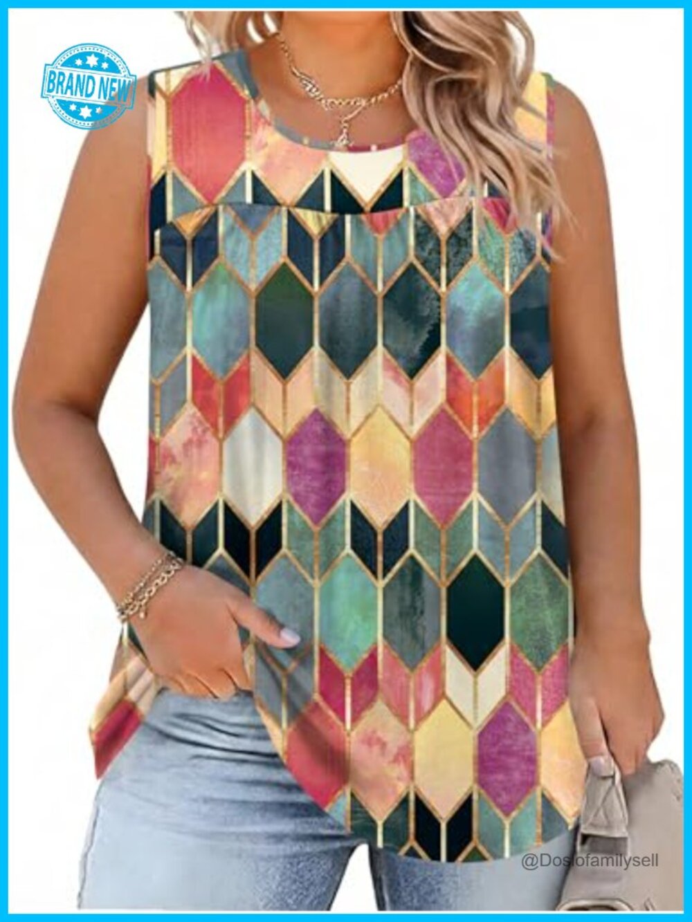 Women's Plus Size Tank Top Loose Fit Sleeveless Crewneck Tunic Tee